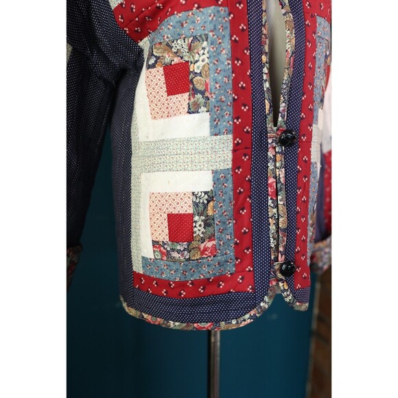 Vintage Womens Hand Made Floral Patchwork Quilt Coat Quilted Button Down Jacket - Picture 7 of 16